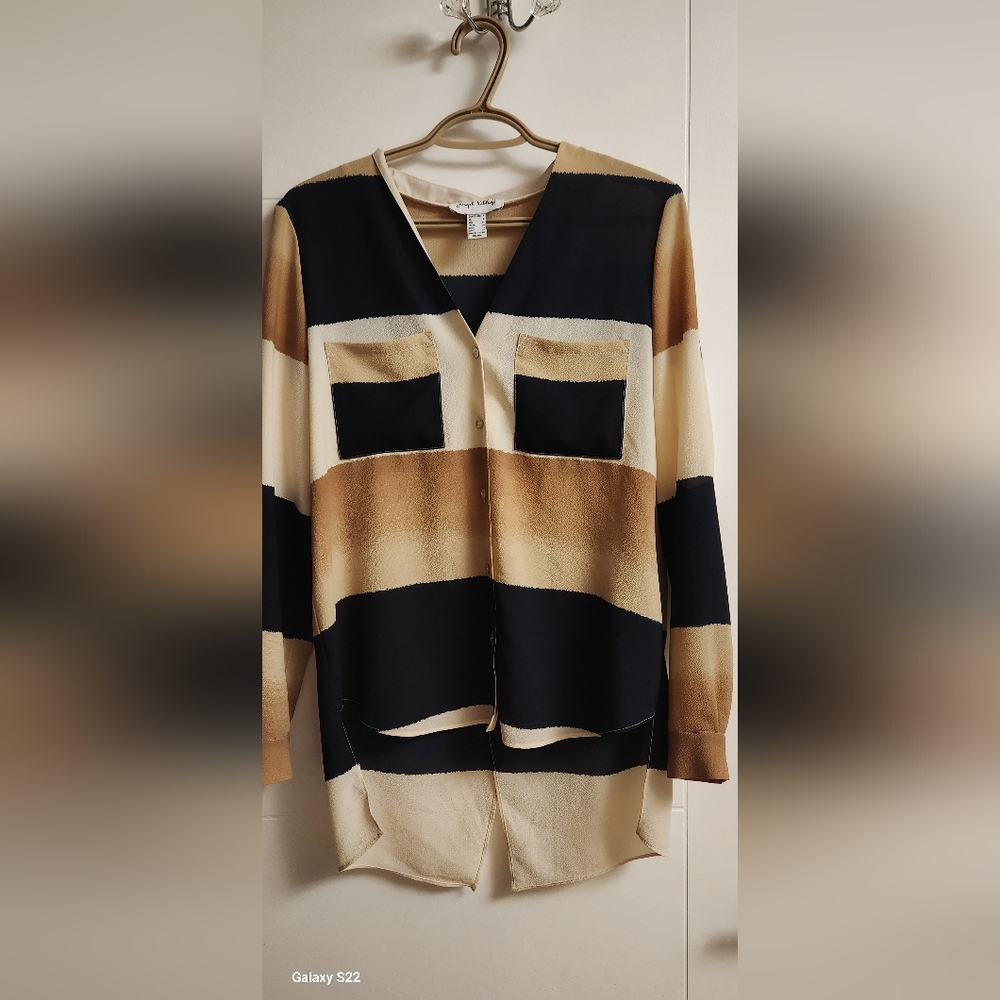 Joseph Ribkoff Black and Tan Striped Button Down Shirt